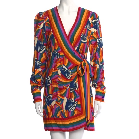 Anthro x Farm Rio Rainbow Toucan Wrap Dress - Picture 13 of 15